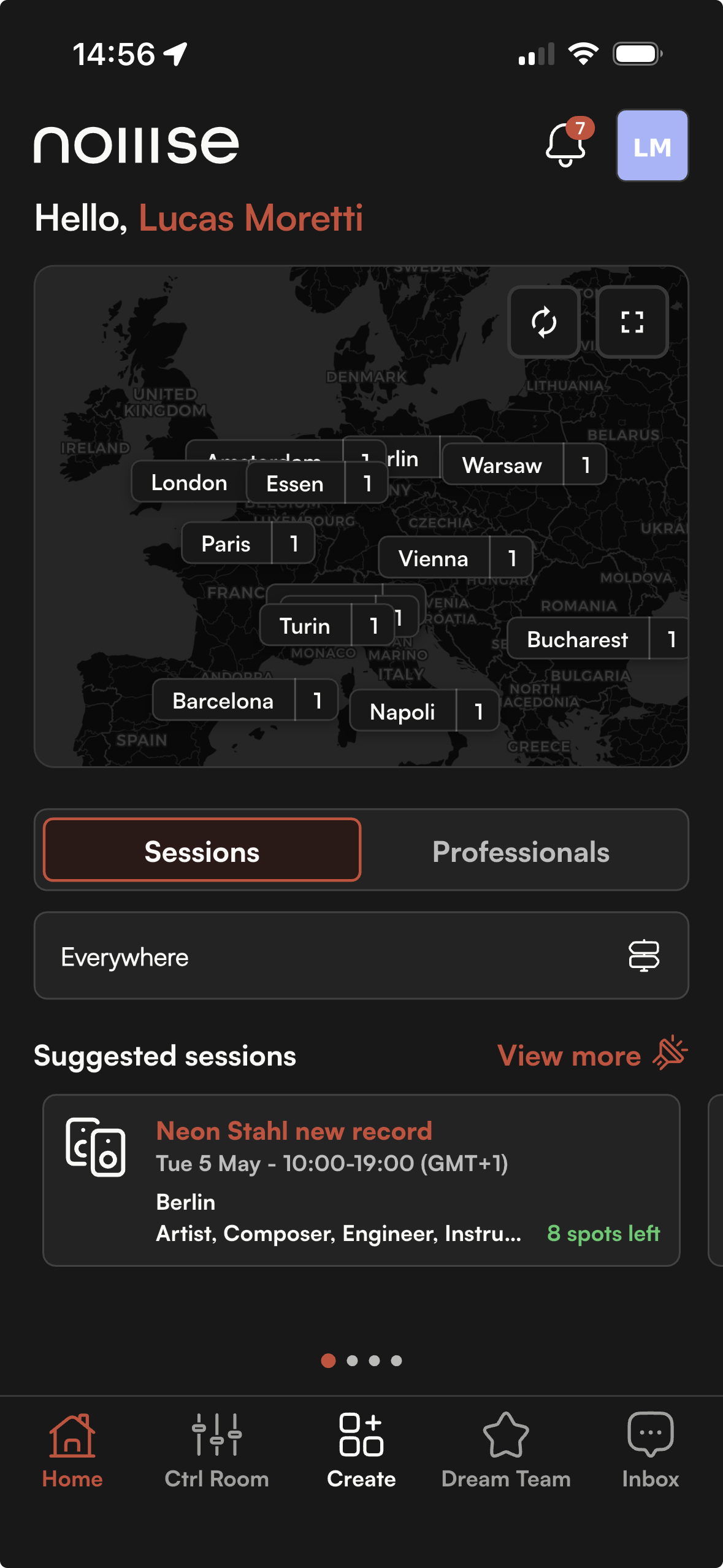 noiiise app — browse sessions on a map, find collaborators nearby